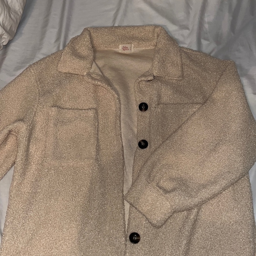 Cream fuzzy oversized Sherpa jacket